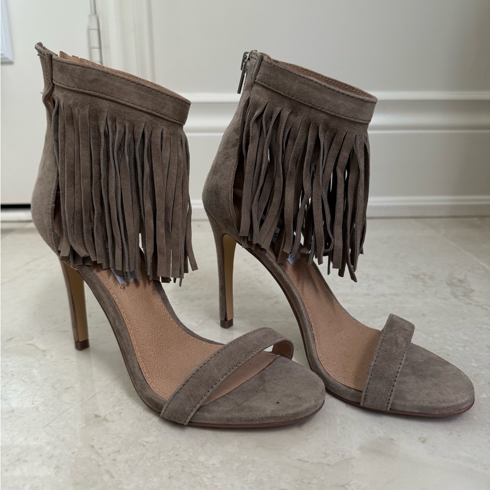 Steve Madden Taupe Fringe Suede Heels